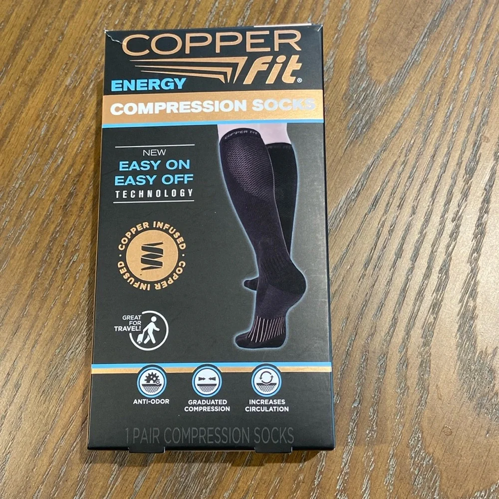 Copper Fit Energy Compression Socks Unisex-2 Pair (Black,S/M Men 6-9/Women 7-10)